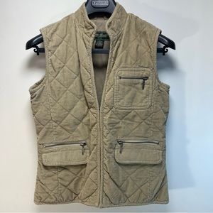 Eddie Bauer tan quilted corduroy 3 pocket/full zip puffer vest size Small